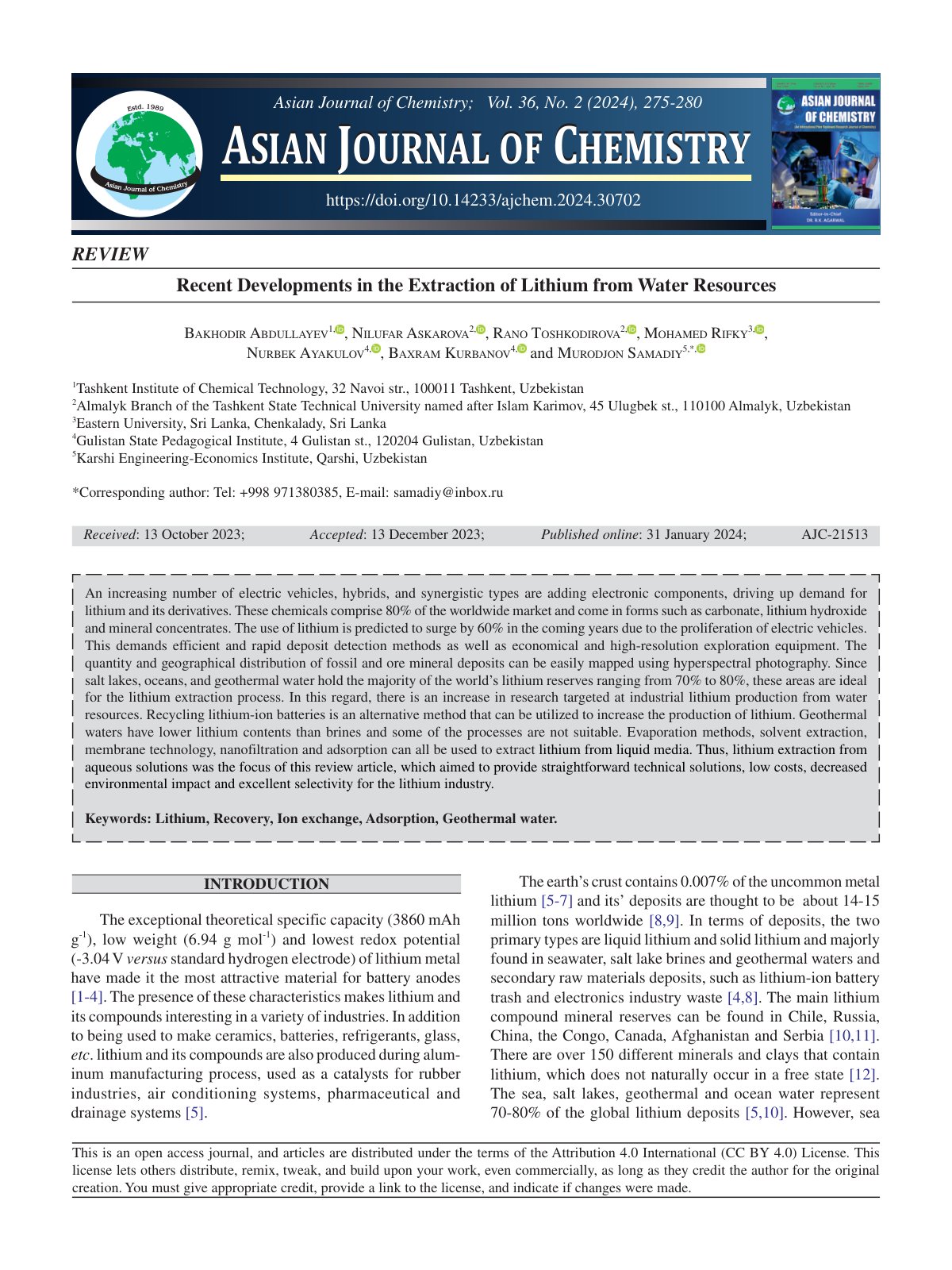 First page of Recent Developments in the Extraction of