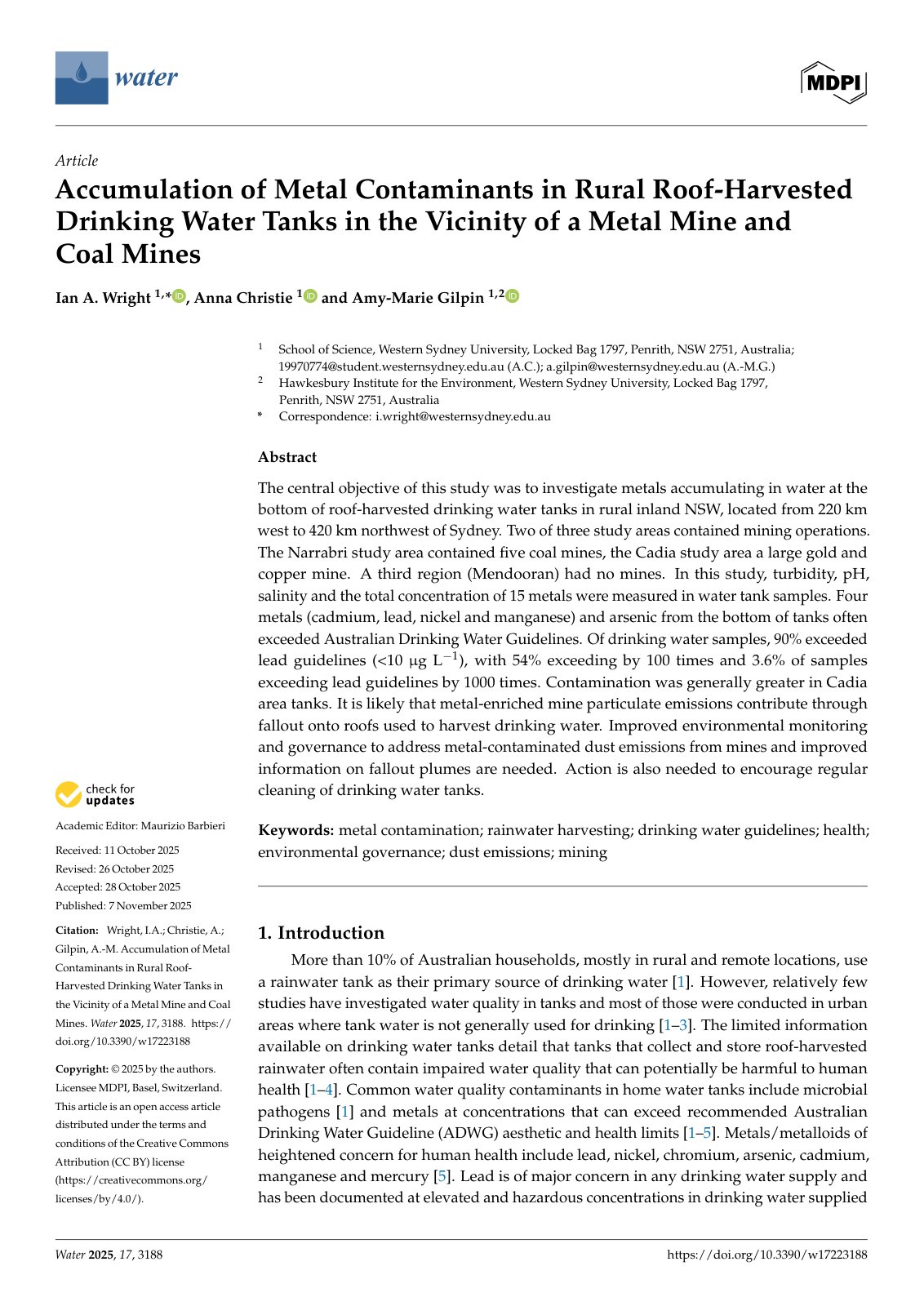 First page of Accumulation of Metal Contaminants in Rural Roof H