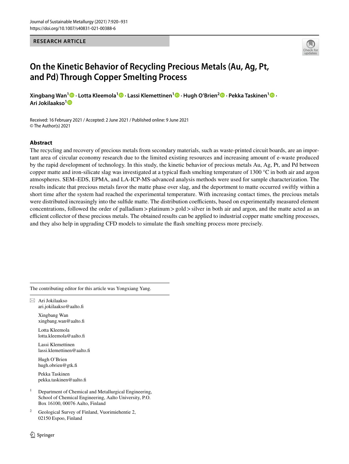 First page of On the Kinetic Behavior of Recycling Pre
