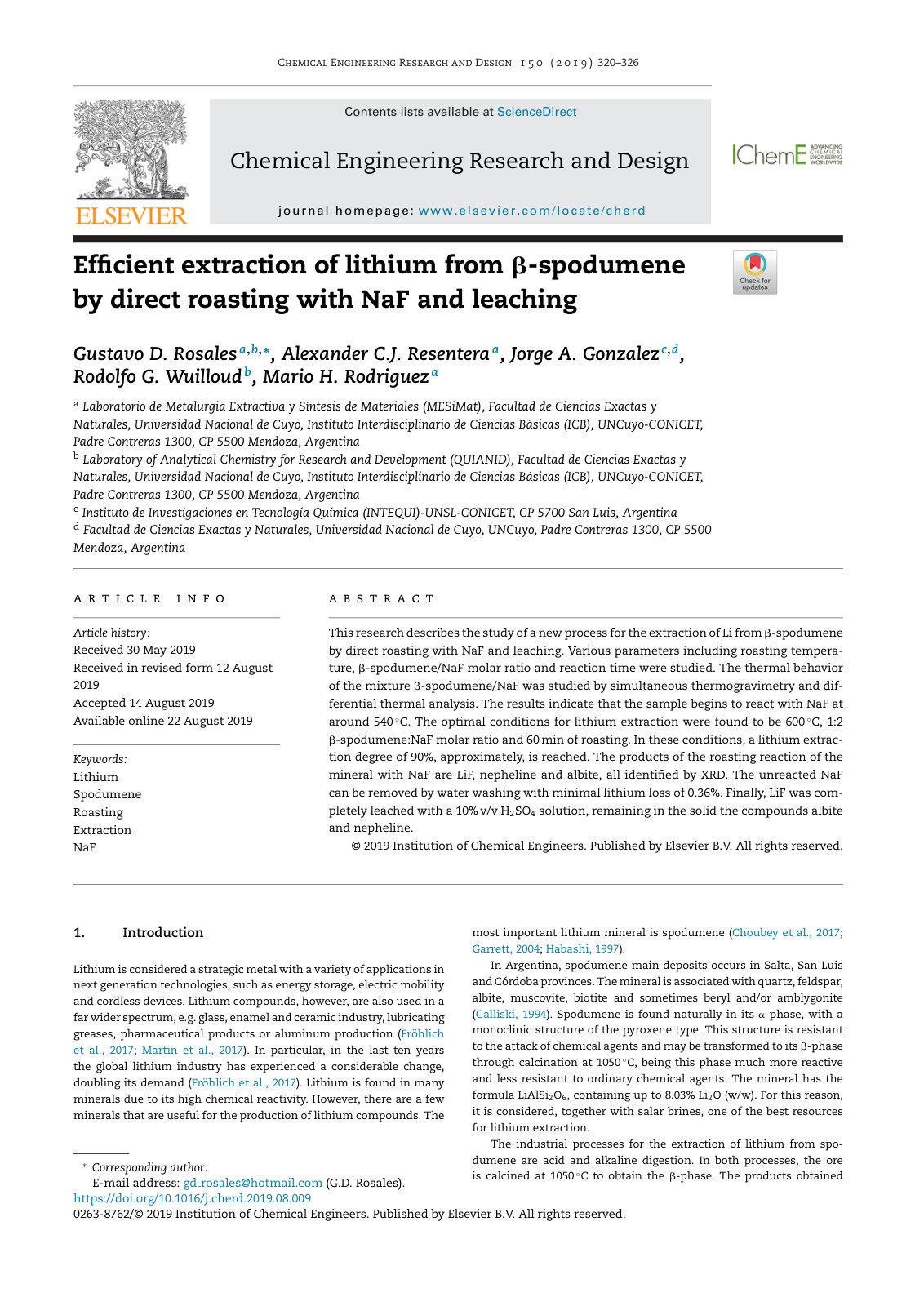 First page of Efficient extraction of lithium from  s