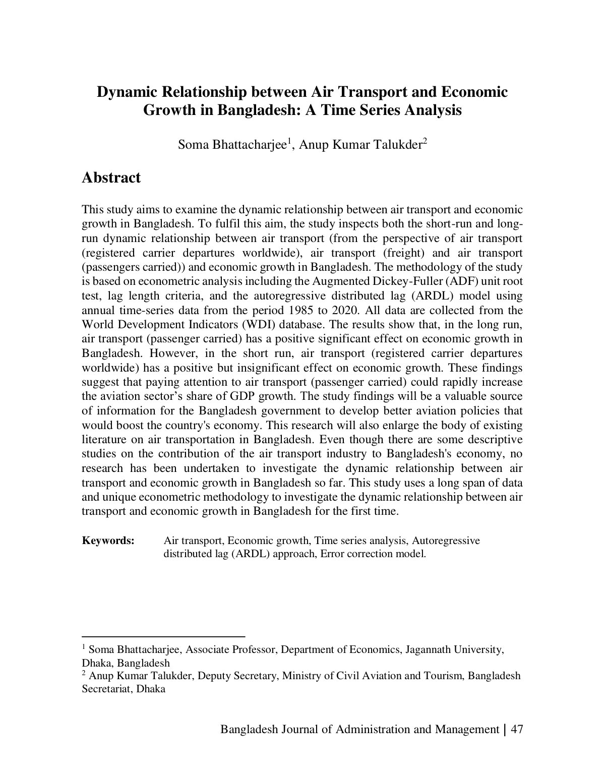 First page of Dynamic Relationship between Air Transpo