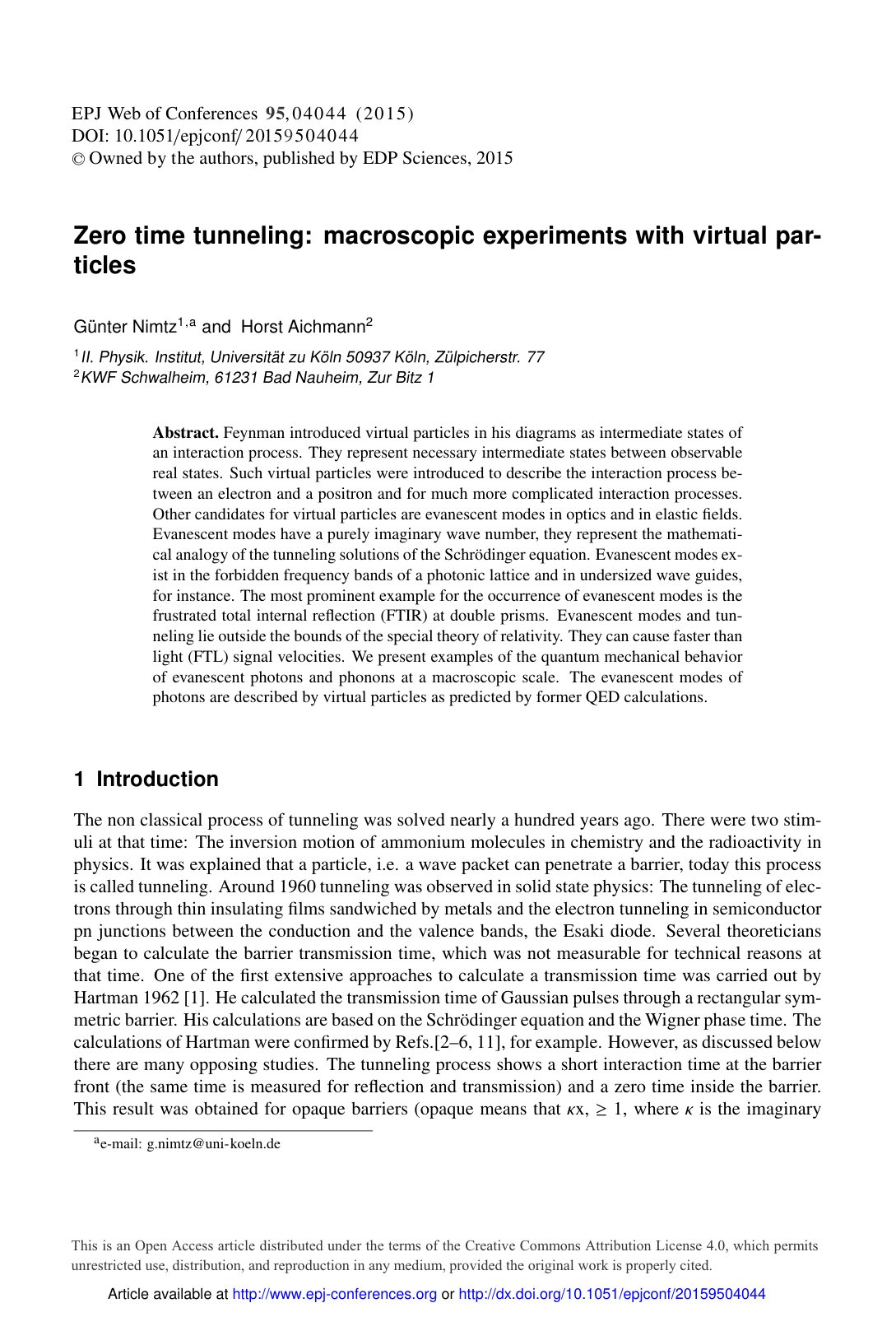 First page of Zero time tunneling macroscopic experime