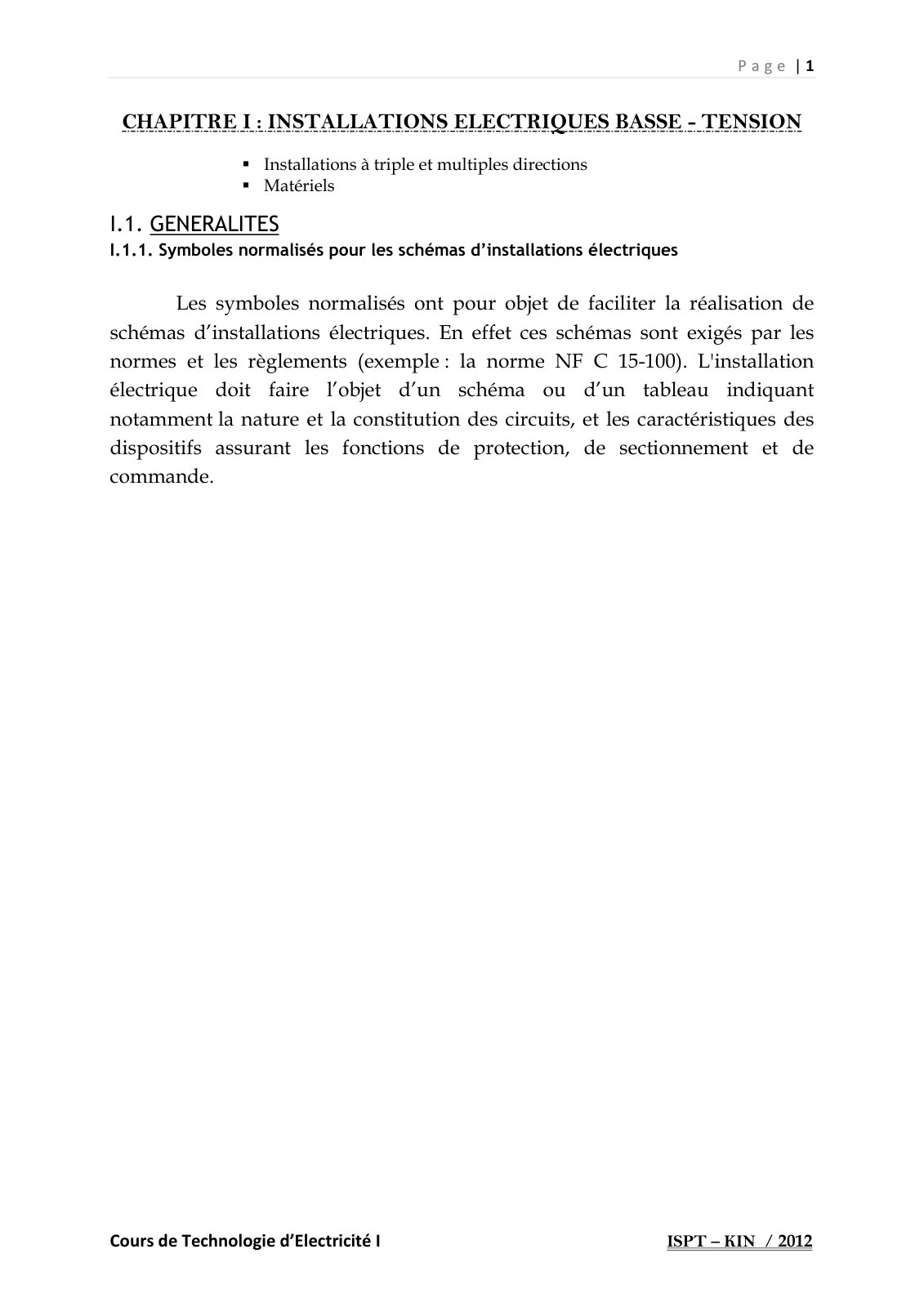 First page of Cours de technologie electrique de base 3 et 4 el