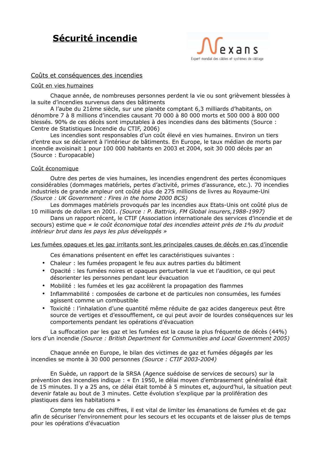 First page of securite incendie cables
