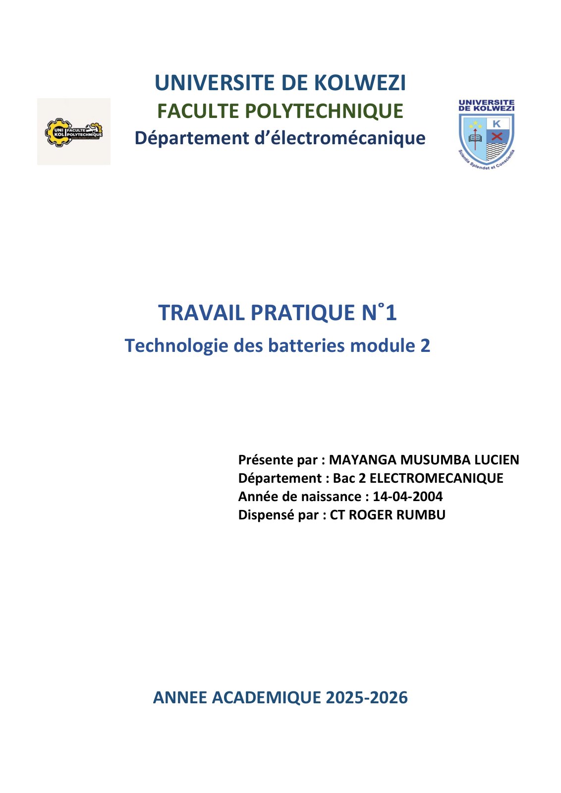 First page of Technologie des batteries module 2