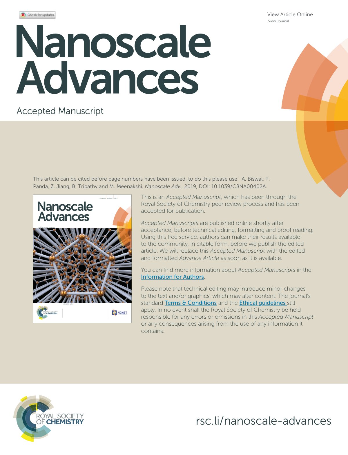 First page of Facile synthesis of nanoporous sea sponge architecture in a binary metal oxide