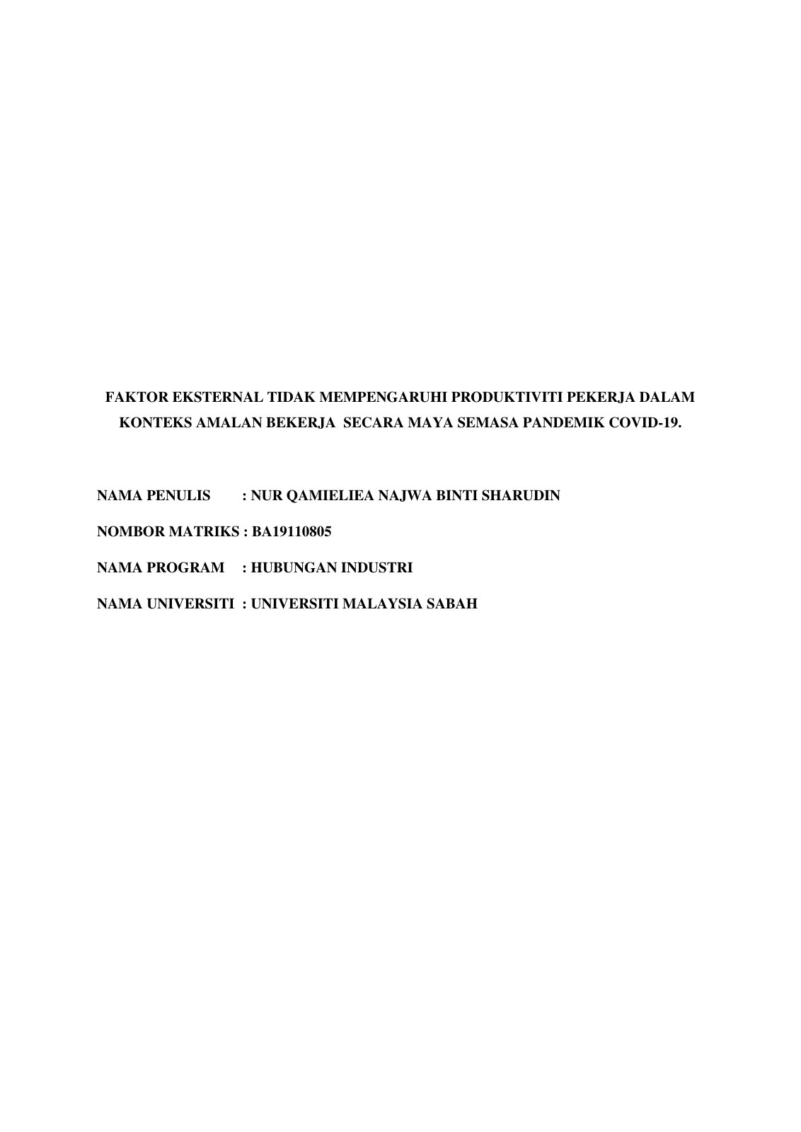 First page of FAKTOR EKSTERNAL DAN PRODUKTIVITI
