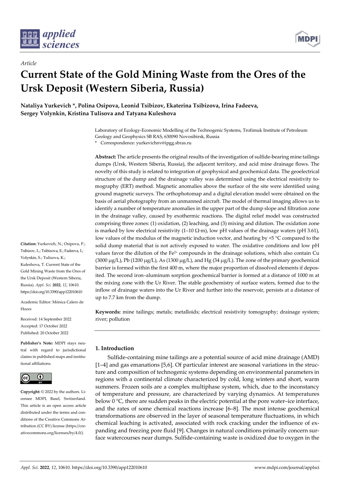 First page of Current State of the Gold Mining Waste f