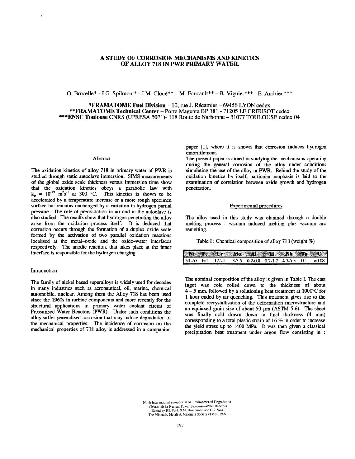 First page of A STUDY OF CORROSION MECHANISMS AND KINETICS OF ALLOY 718 IN PWR PRIMARY WATER.