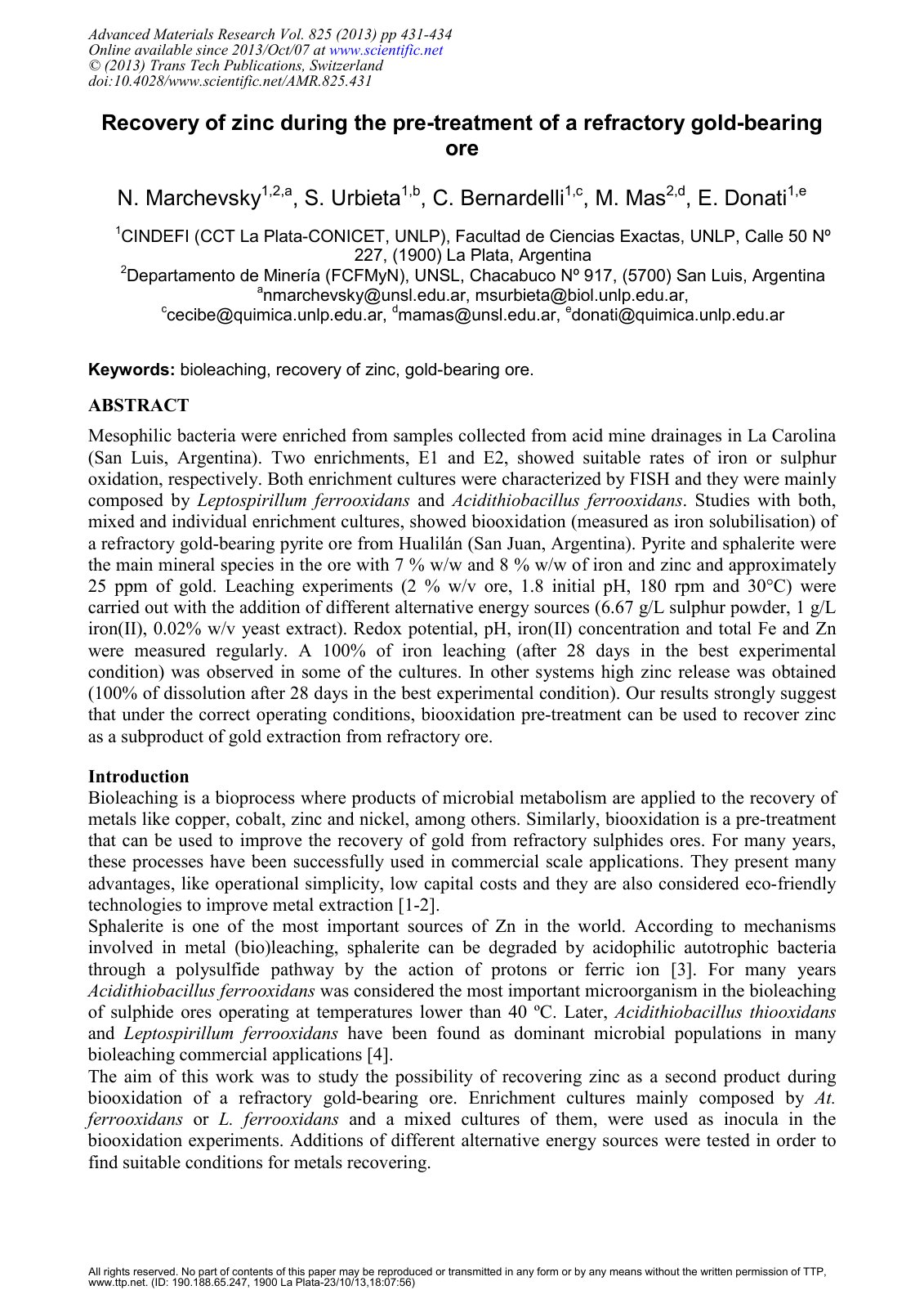 First page of Recovery of zinc during the pre treatmen