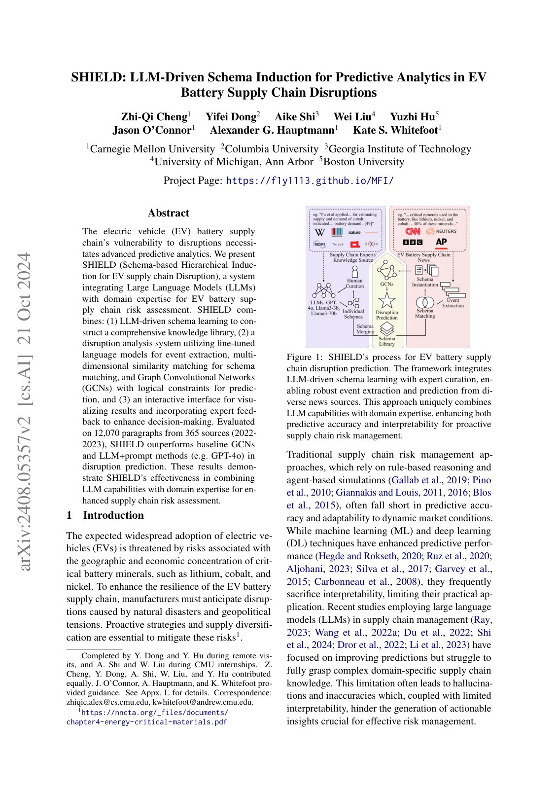 First page of SHIELD: LLM-Driven Schema Induction for Predictive Analytics in EV