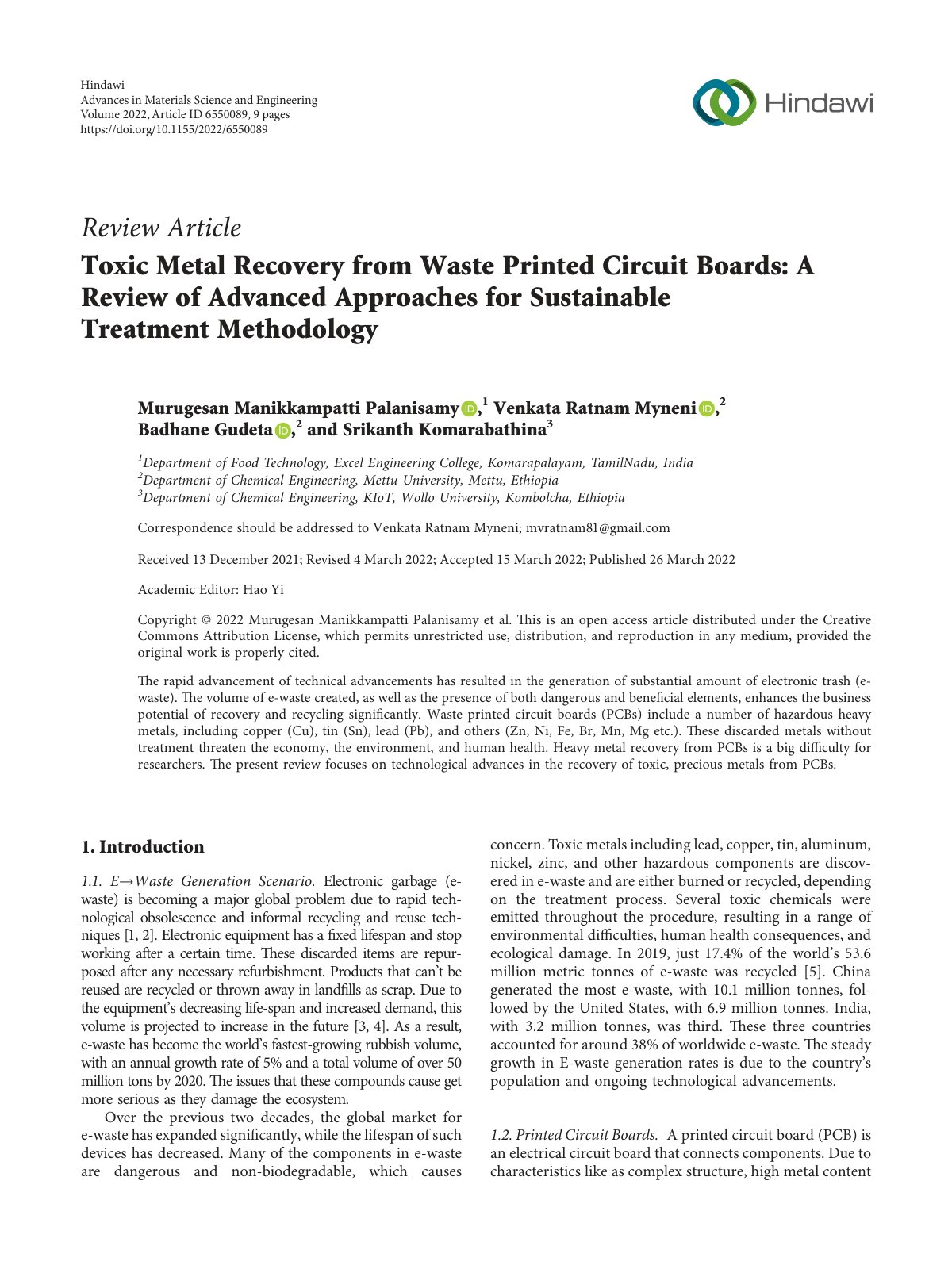 First page of Toxic Metal Recovery from Waste Printed
