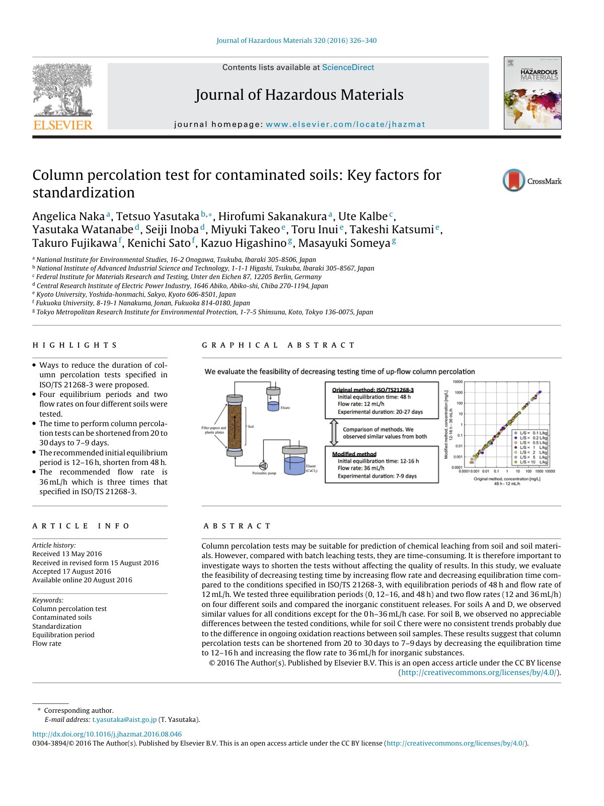 First page of Column percolation test for contaminated