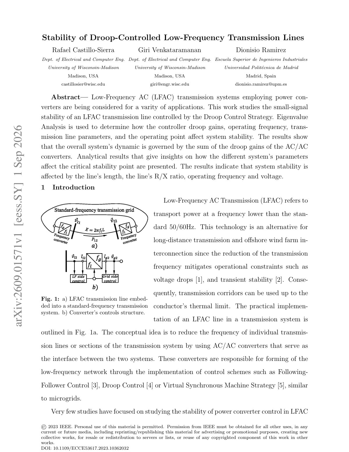 First page of Stability of Droop-Controlled Low-Frequency Transmission Lines