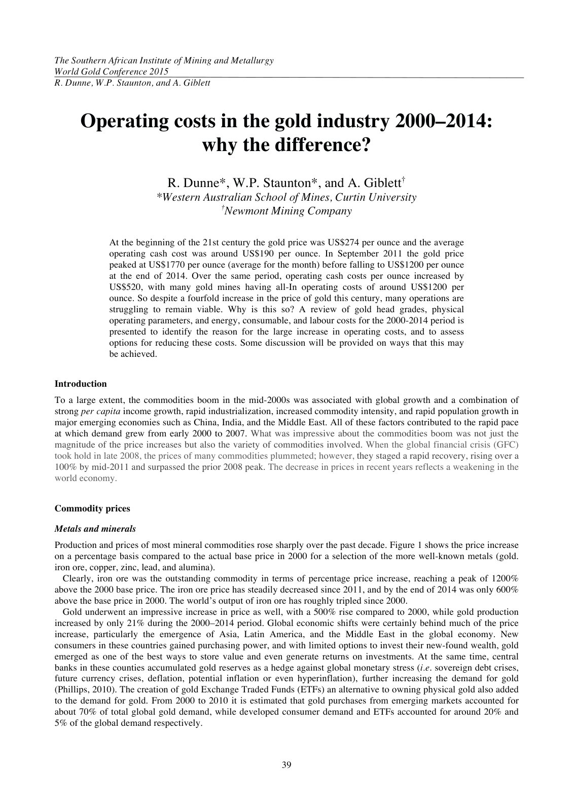 First page of Operating costs in the gold industry 2000–2014: why the difference?