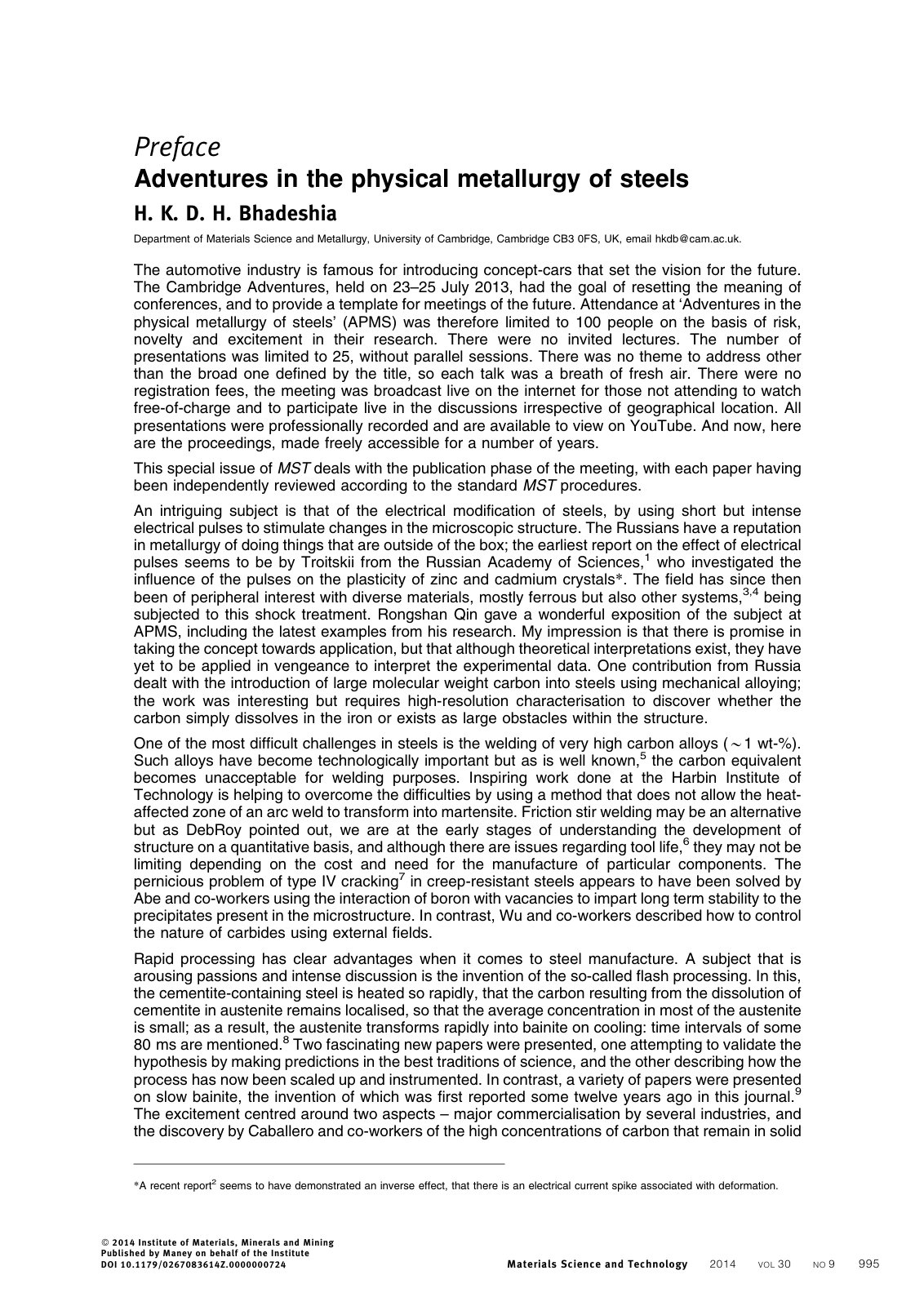 First page of editorial Bhadeshia MST 2014