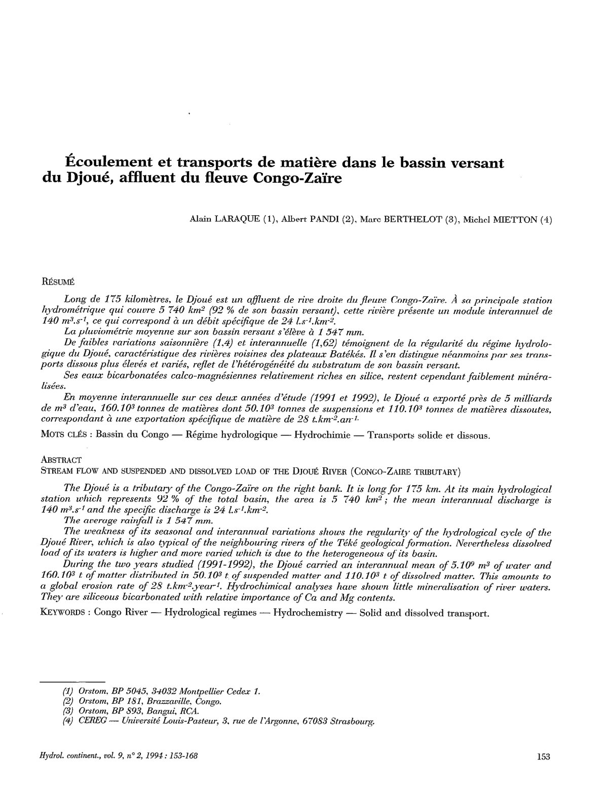 First page of Ecoulement et transports de matiere dans