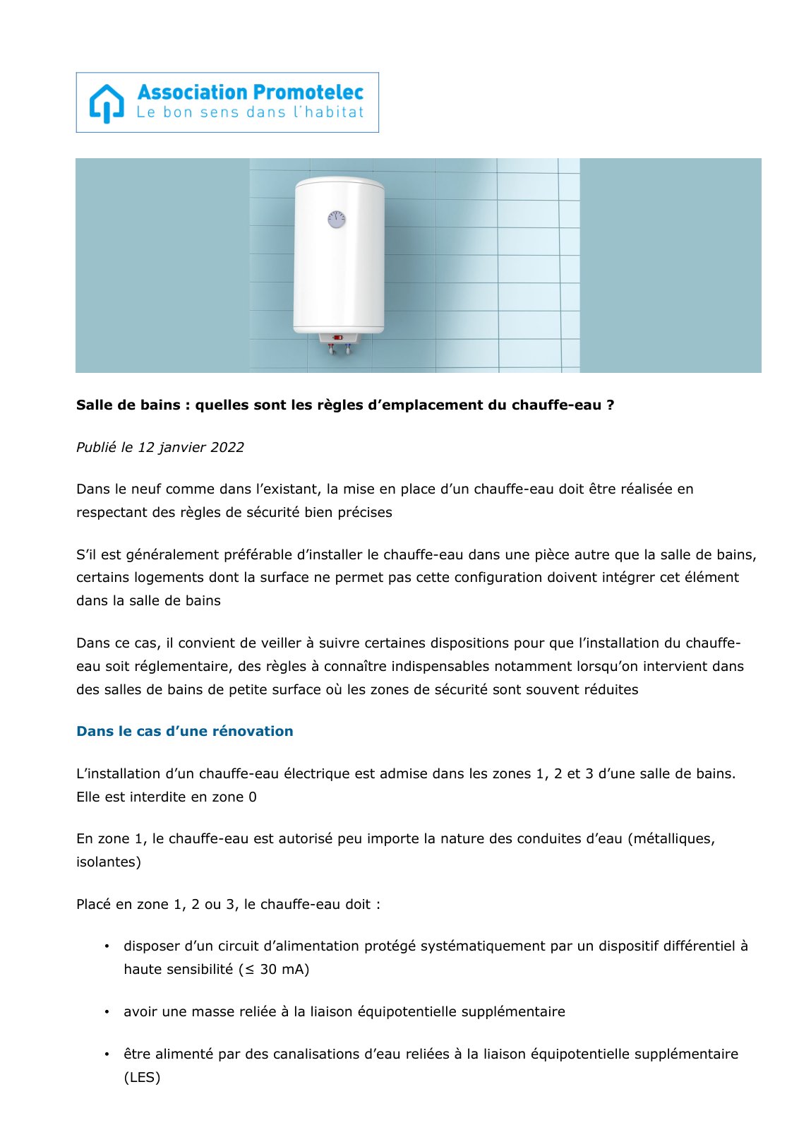 First page of Salle de bains : quelles sont les règles d’emplacement du chauffe-eau ?