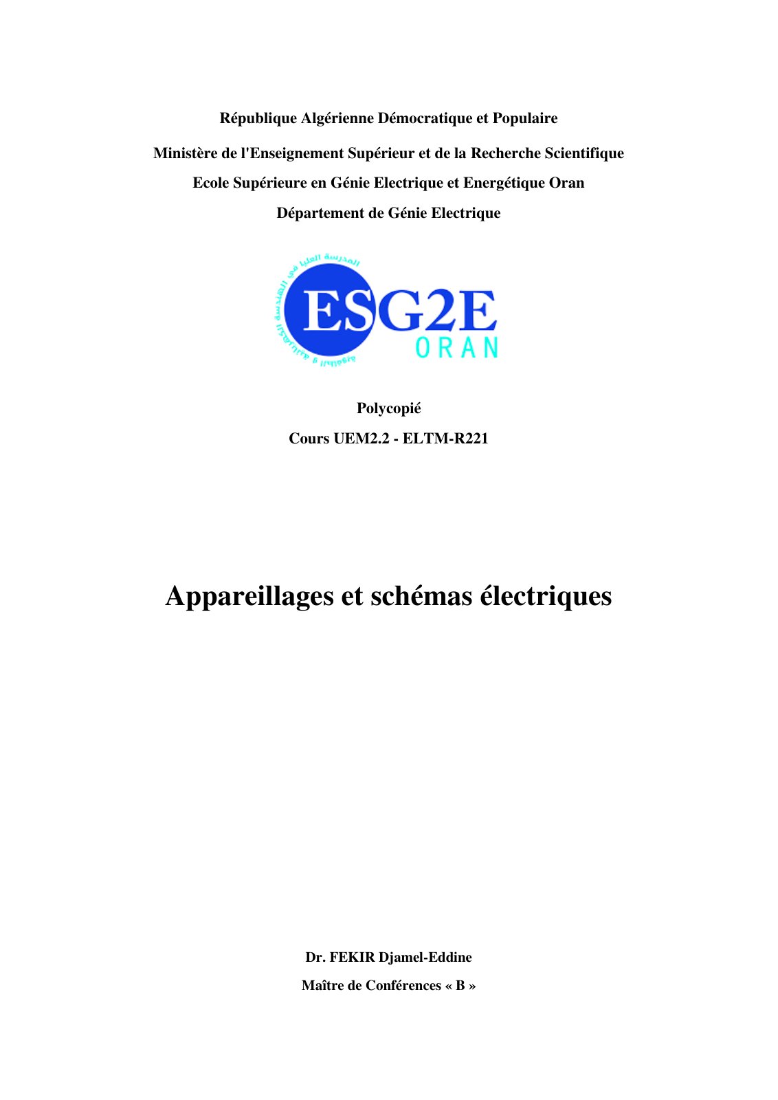 First page of Schémas électriques et appareillage