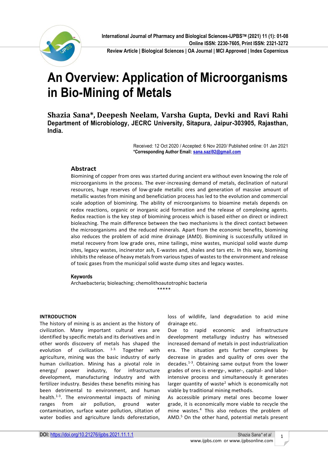 First page of An Overview Application of Microorganism