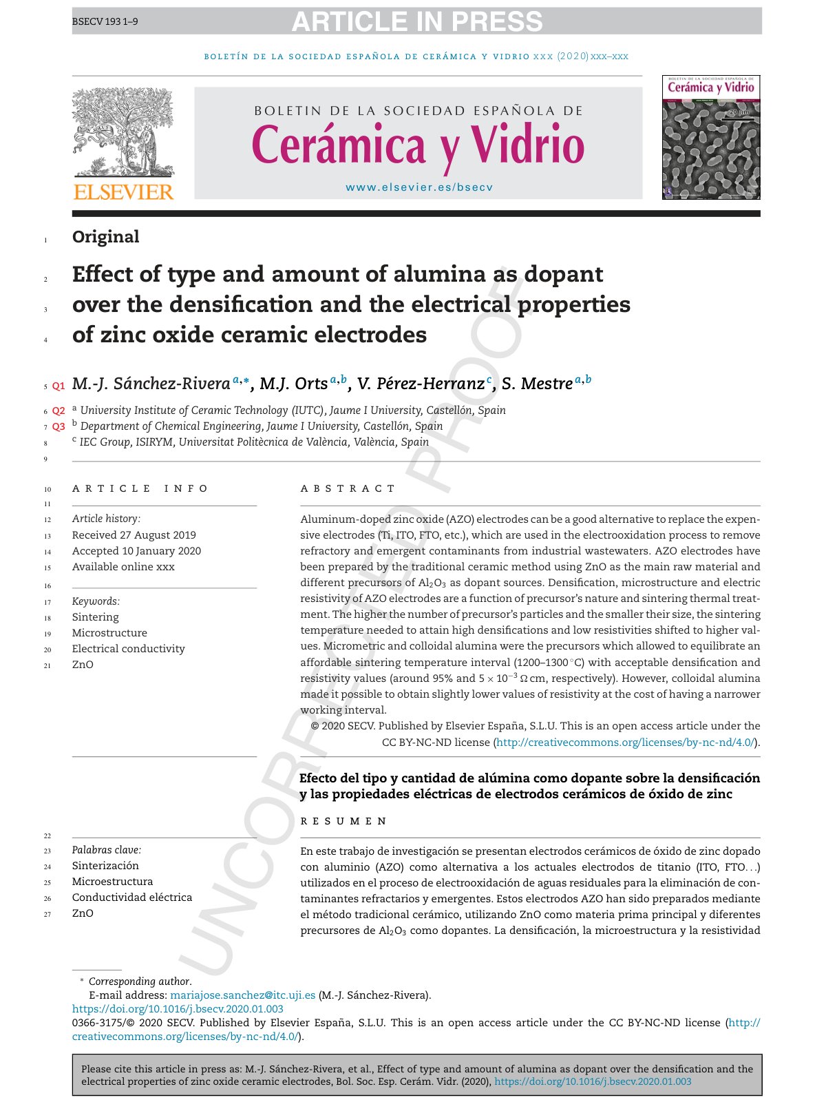 First page of Effect of type and amount of alumina as