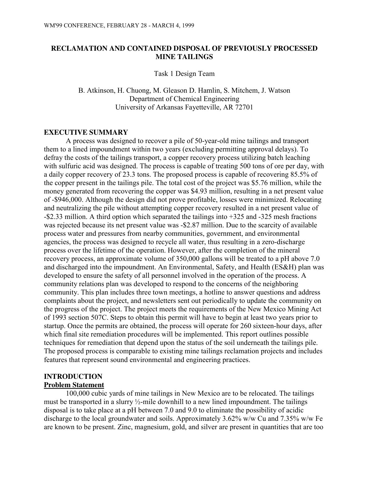 First page of RECLAMATION AND CONTAINED DISPOSAL OF PR