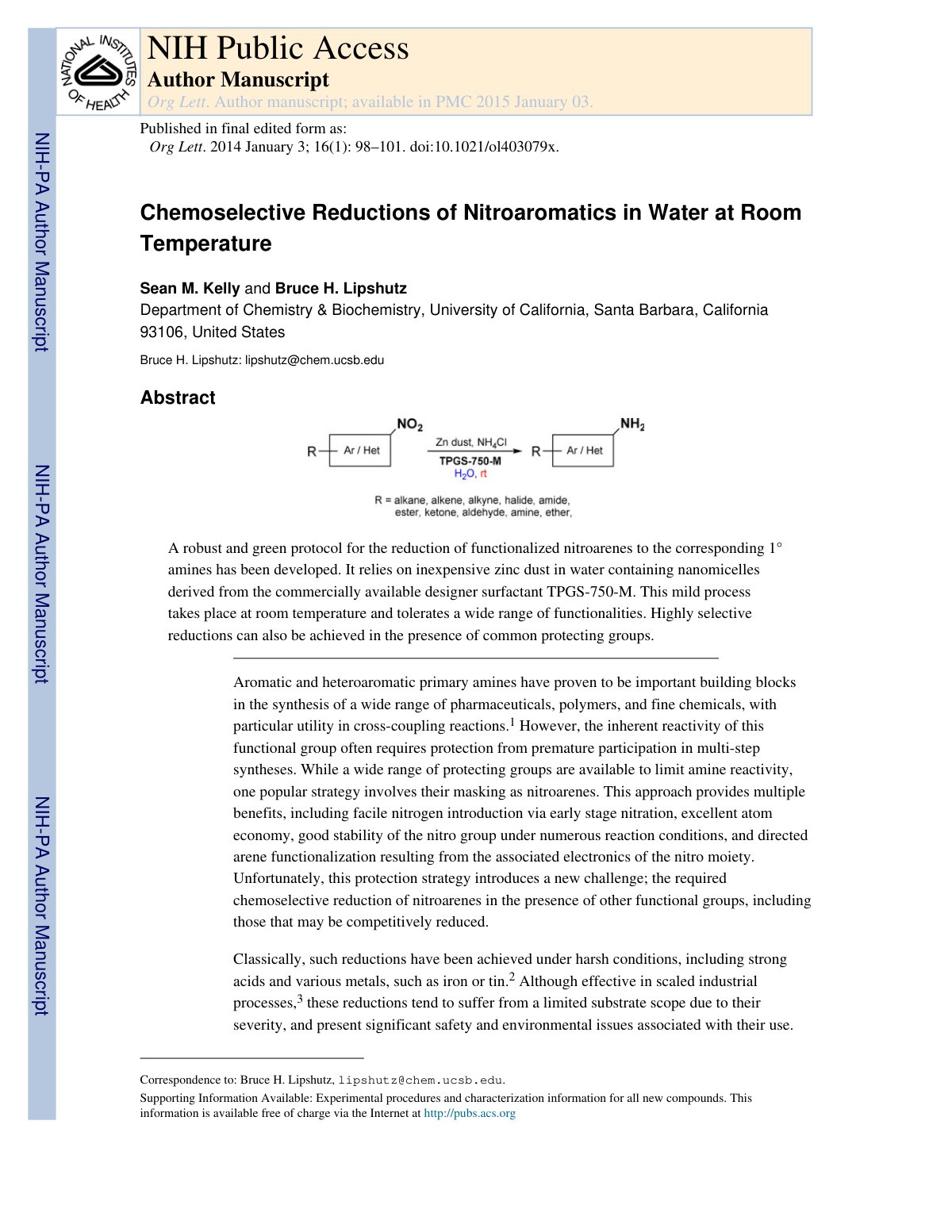 First page of Chemoselective Reductions of Nitroaromat