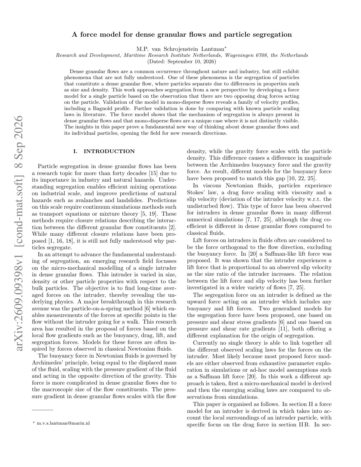 First page of 2026 VanSchrojensteinLantman Dense Granular Flow Model