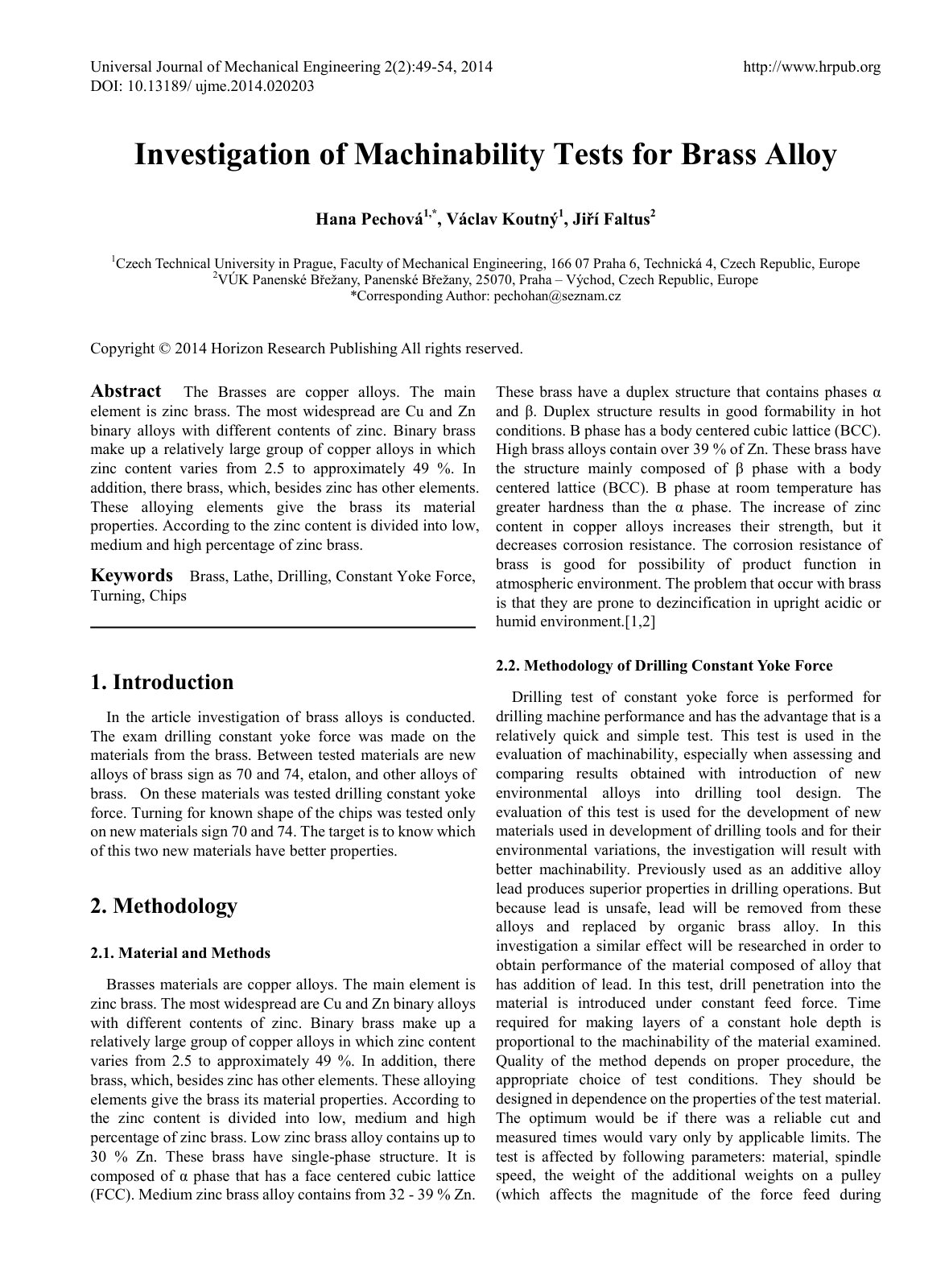 First page of Investigation of Machinability Tests for