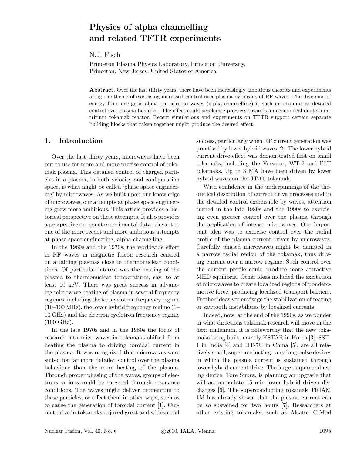 First page of Physics of alpha channelling and related