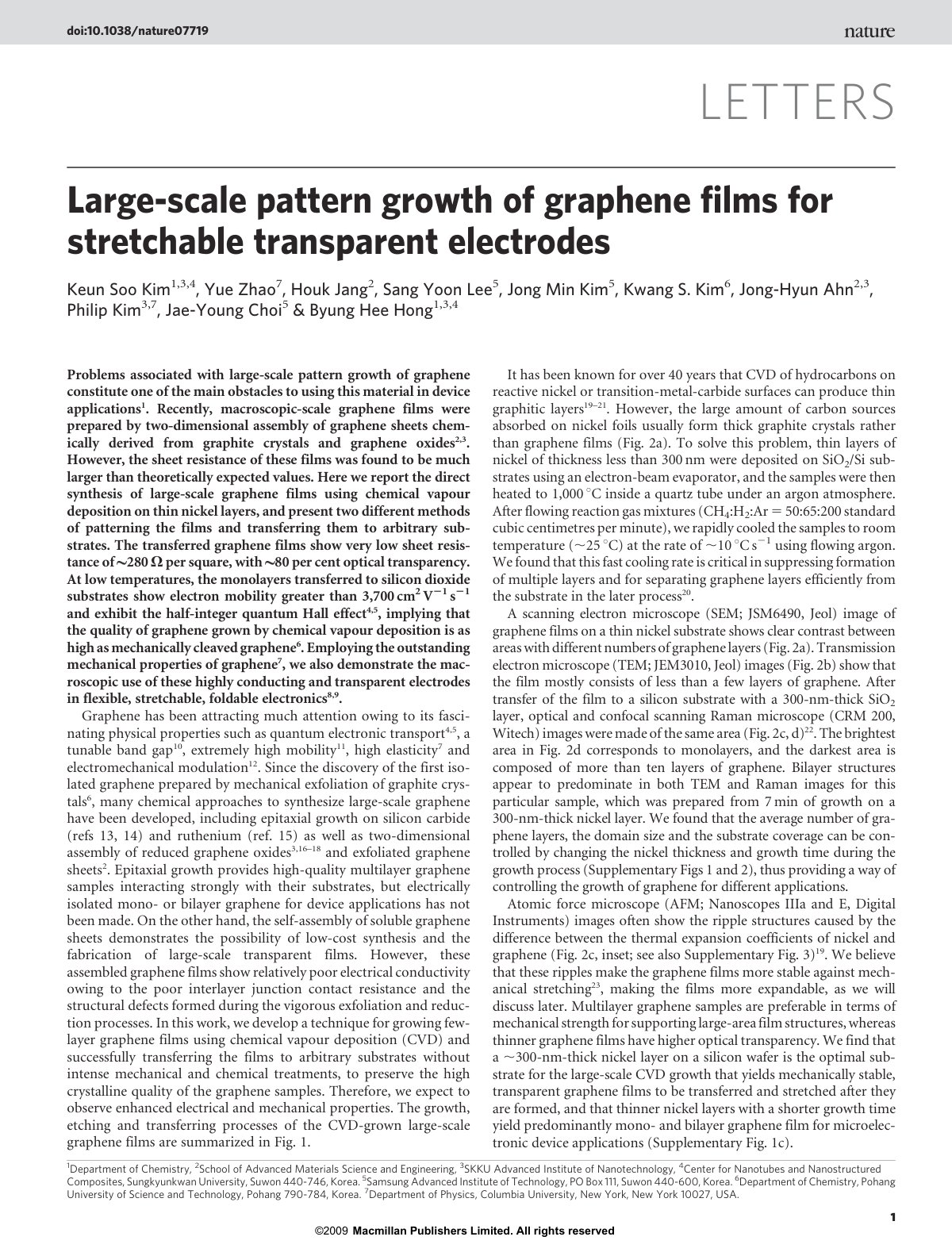 First page of Large scale pattern growth of graphene f