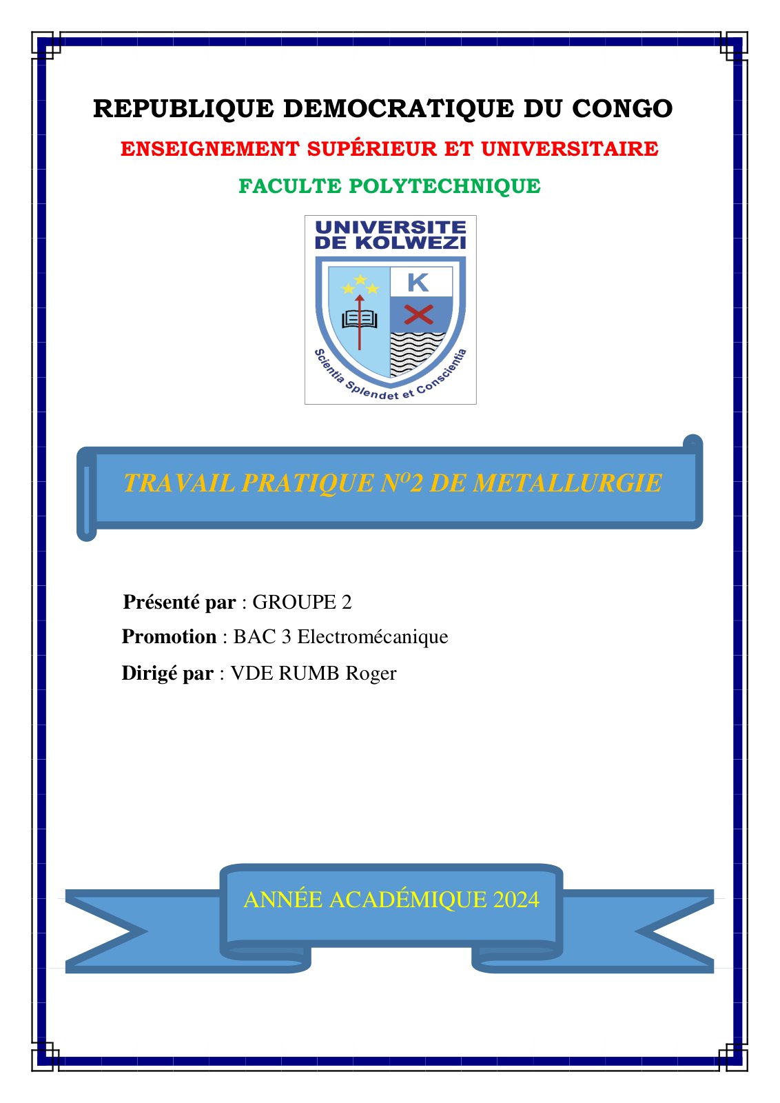 First page of TP N 2 DE METALLURGIE GROUPE 2