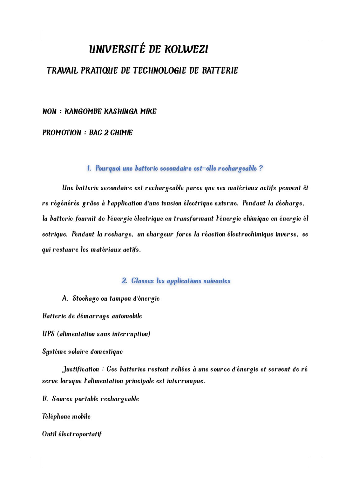 First page of TECHNOLOGIE DE BATTERIE Phoenix