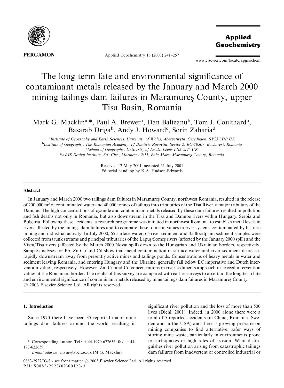 First page of The long term fate and environmental sig