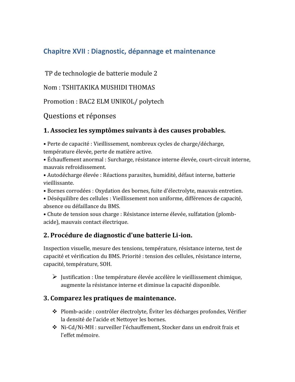 First page of Chapitre XVII : Diagnostic, dépannage et maintenance