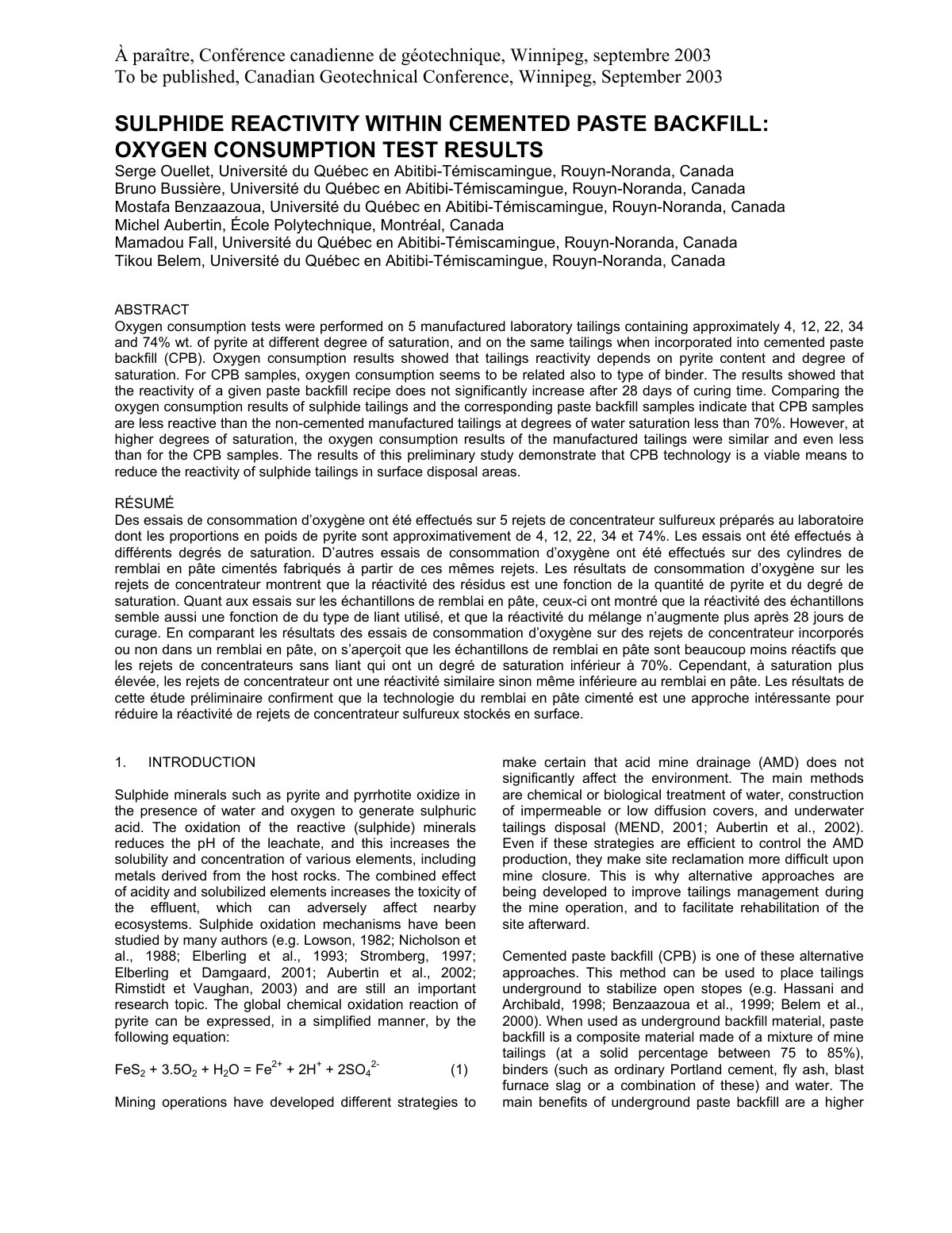 First page of Sulphide Reactivity Within Cemented Past