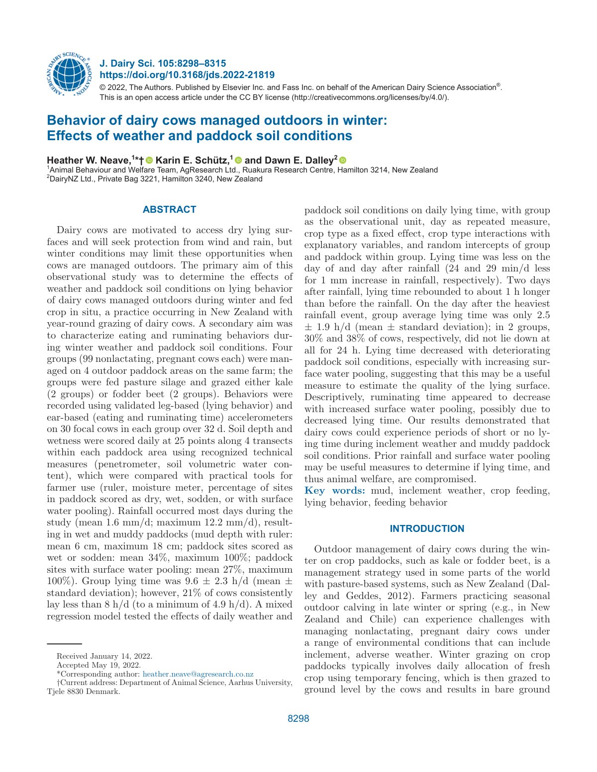 First page of Behavior of dairy cows managed outdoors