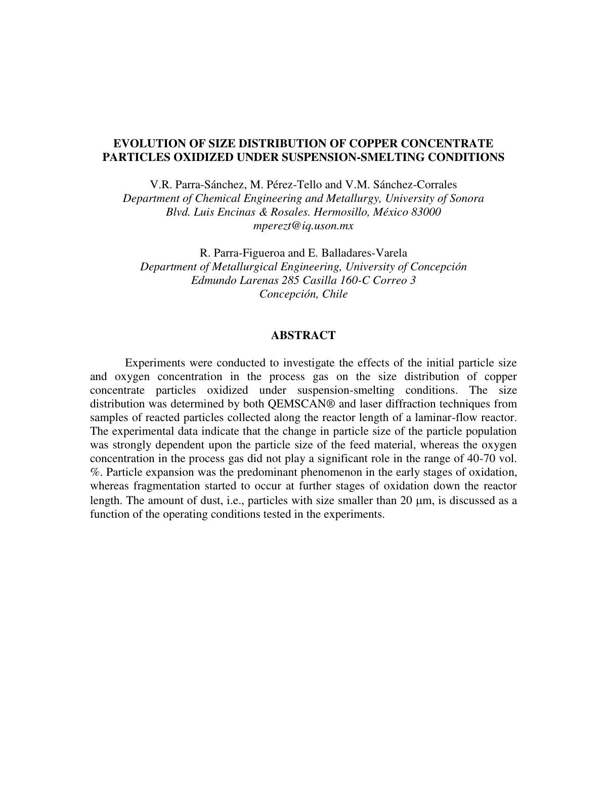 First page of Evolution of Size Distribution of Copper