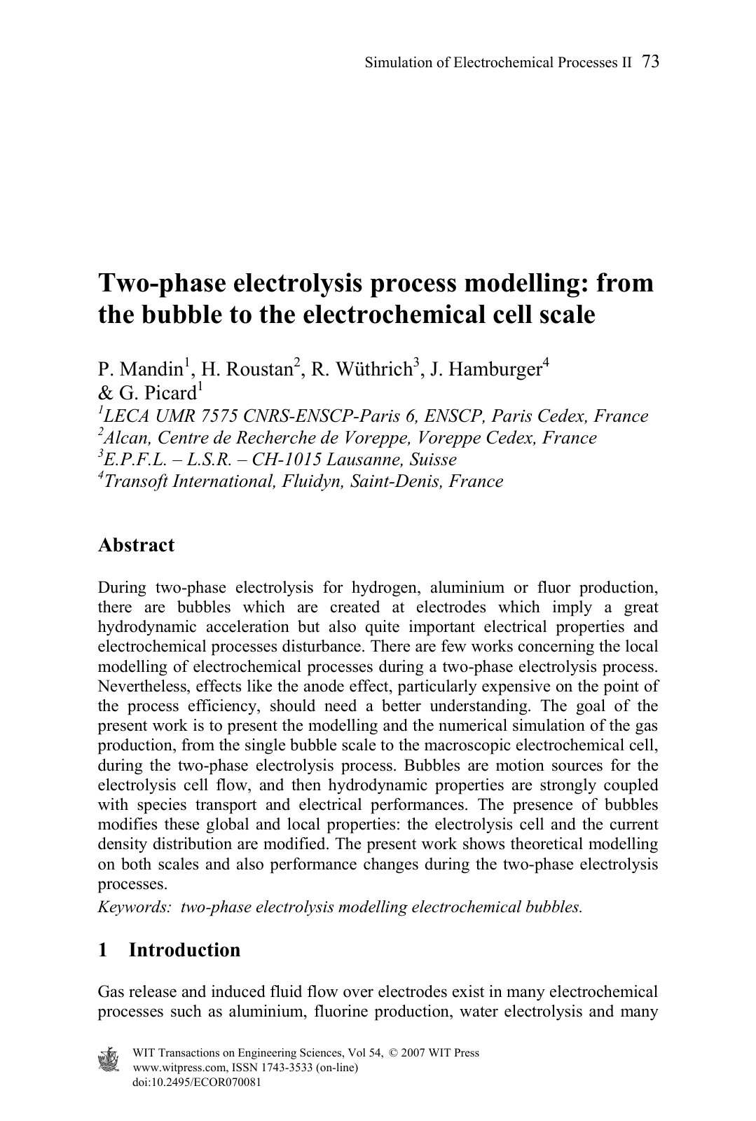 First page of Two phase electrolysis process modelling