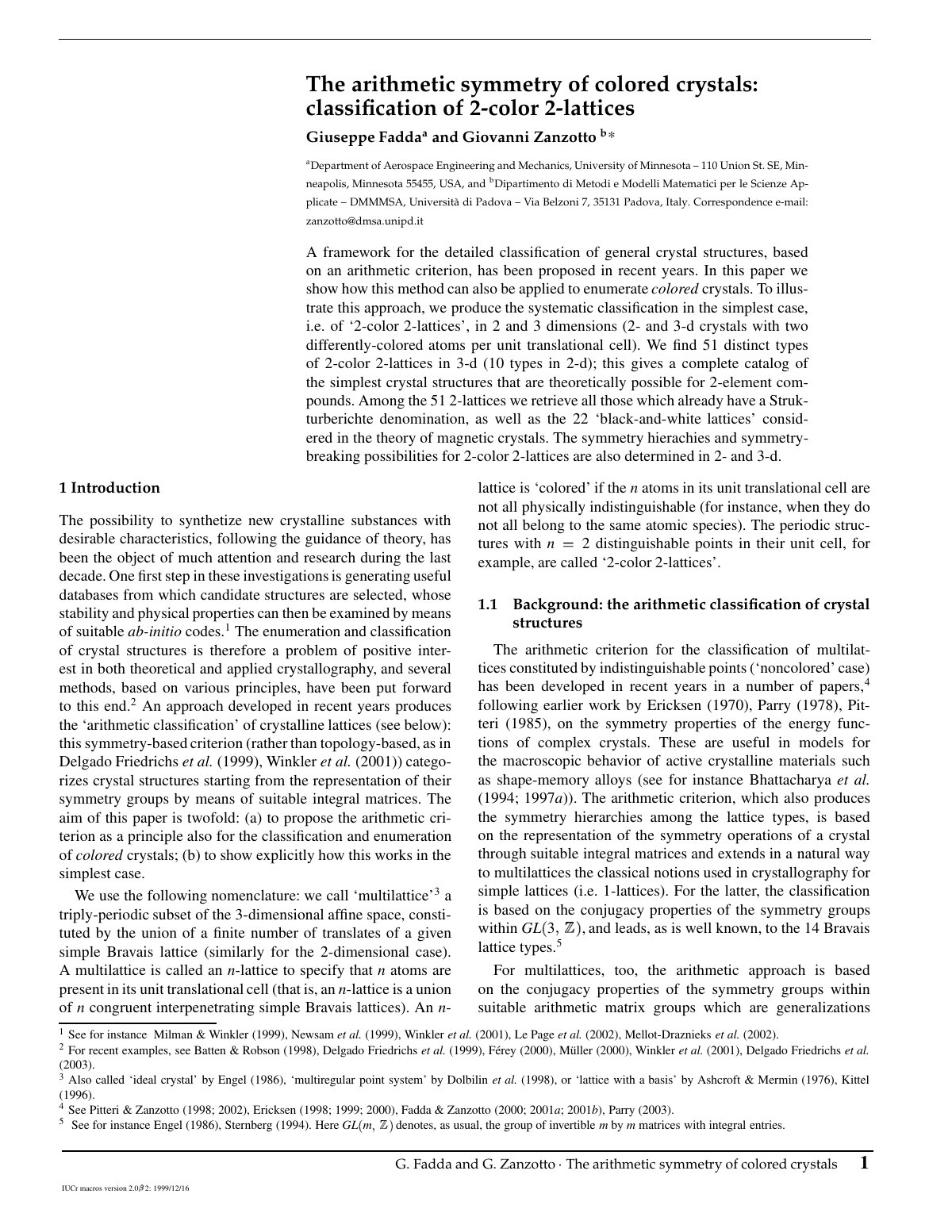 First page of The arithmeticsymmetry of colored crystals: classiﬁcation of 2-color 2-lattices