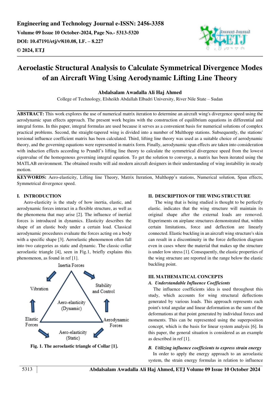 First page of Aeroelastic Structural Analysis to Calculate Symmetrical Divergence Modes 