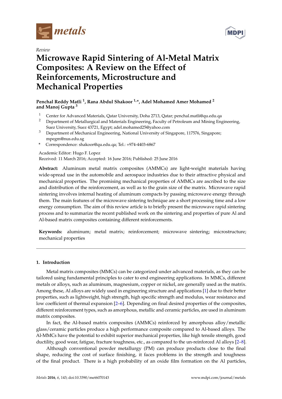 First page of Microwave Rapid Sintering of Al-Metal Matrix Composites: A Review on the Effect of Reinforcements, Microstructure and Mechanical Properties