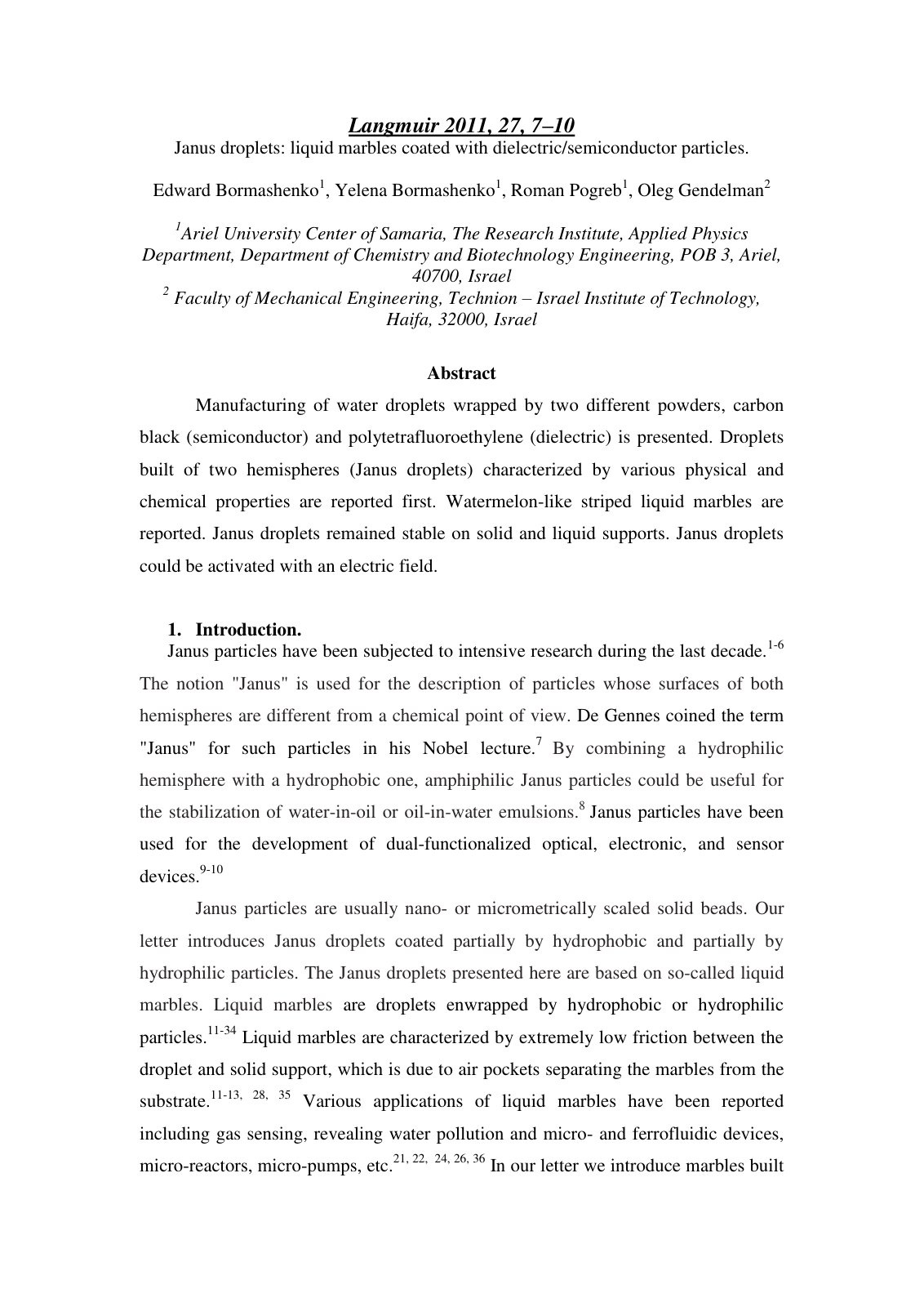 First page of Janus Droplets Liquid Marbles Coated wit