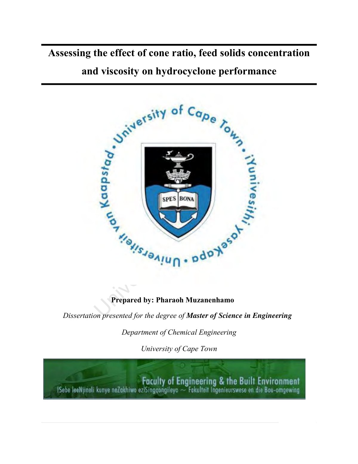 First page of Assessing the Effect of Cone Ration, Feed Solids Concentration and Viscosity on Hydrocyclone Performance