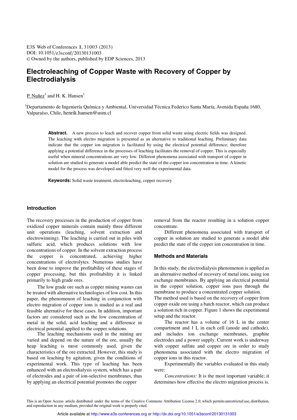 First page of Electroleaching of Copper Waste with Rec