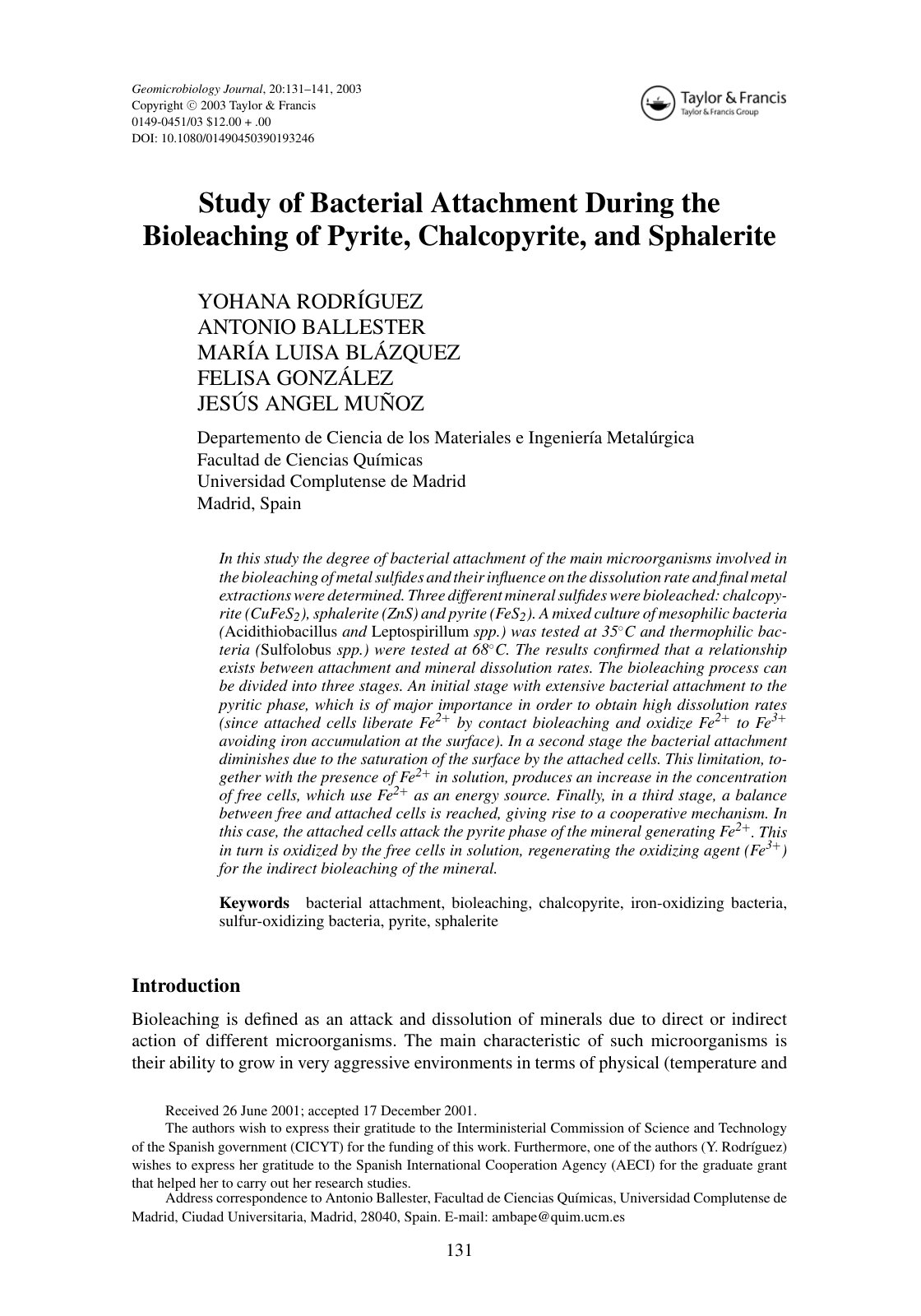 First page of Study of Bacterial Attachment During the