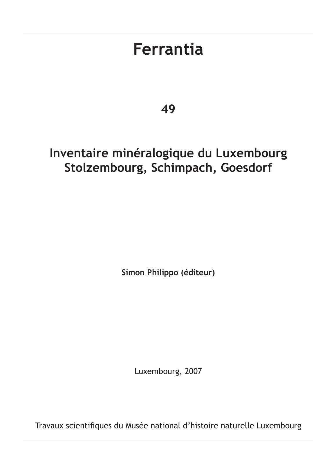 First page of Inventaire minéralogique du Luxembourg
