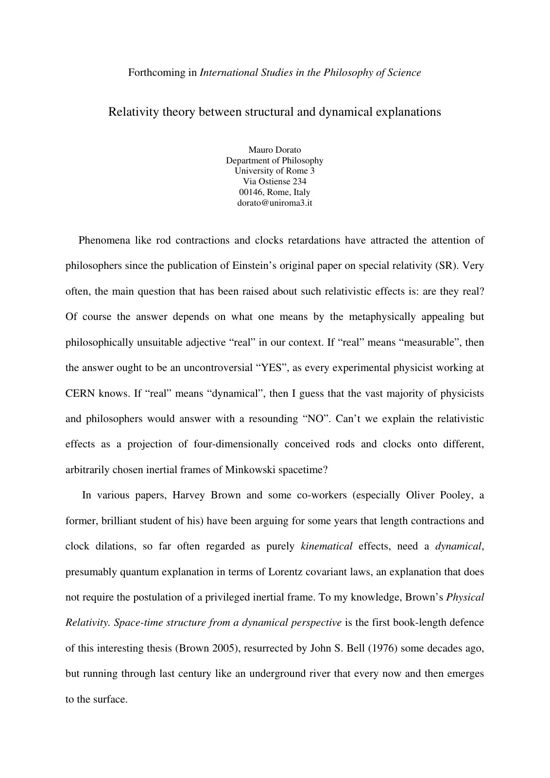 First page of Relativity Theory between Structural and