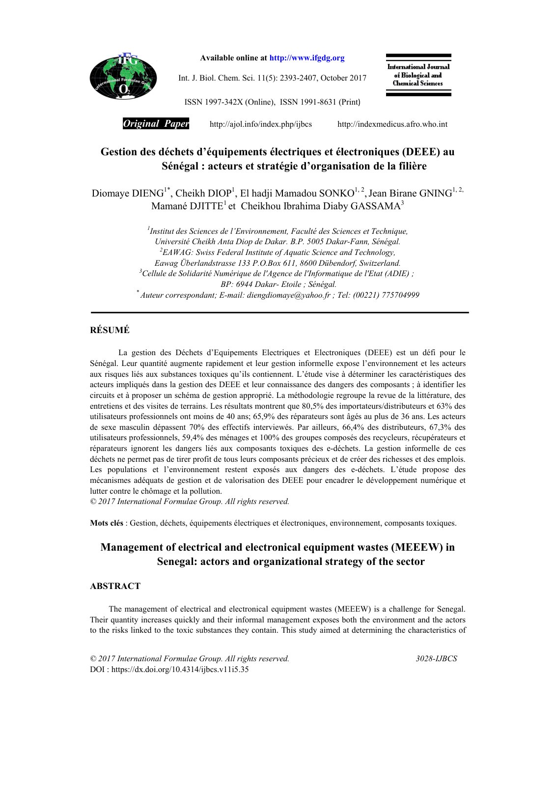 First page of Gestion des dechets d equipements electr