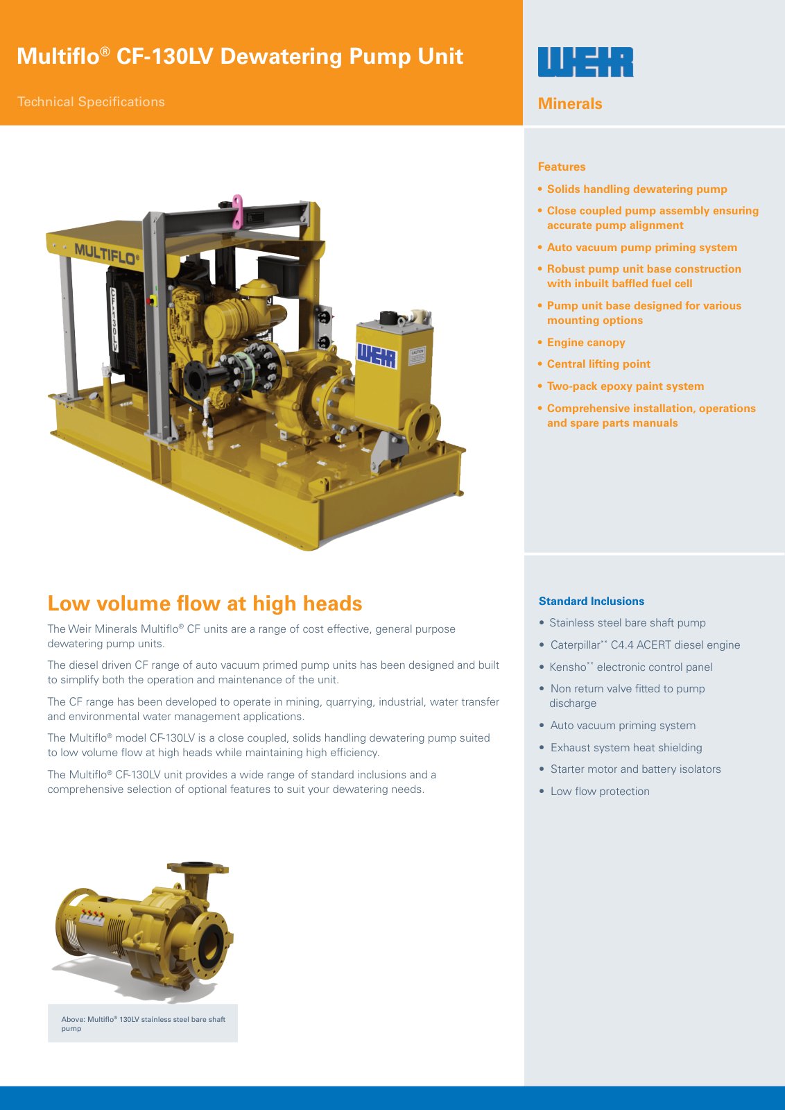 First page of AU0980 Multiflo CF 130LV Spec Sheet PREVIEW